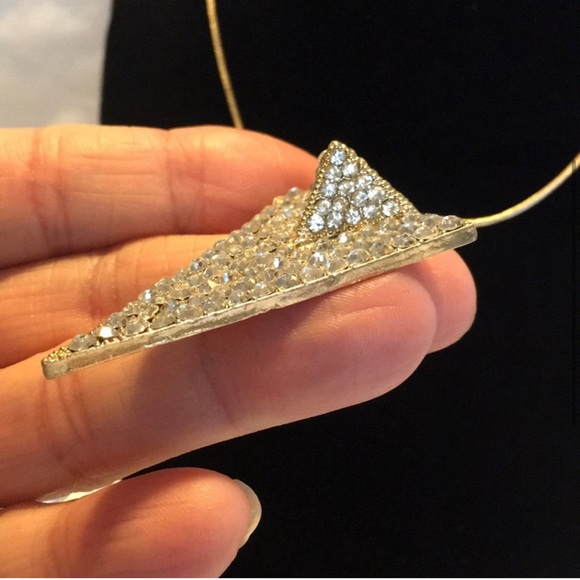 Gold Triangle Pave Long Fashionable Necklace NWT - Picture 4 of 10